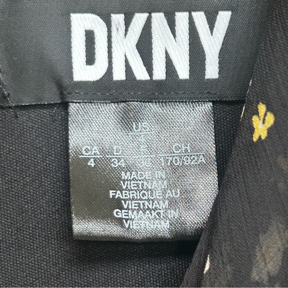 DKNY Black Dress with White and Yellow Floral Print Tie Neck Women’s Size 4 - Picture 5 of 5